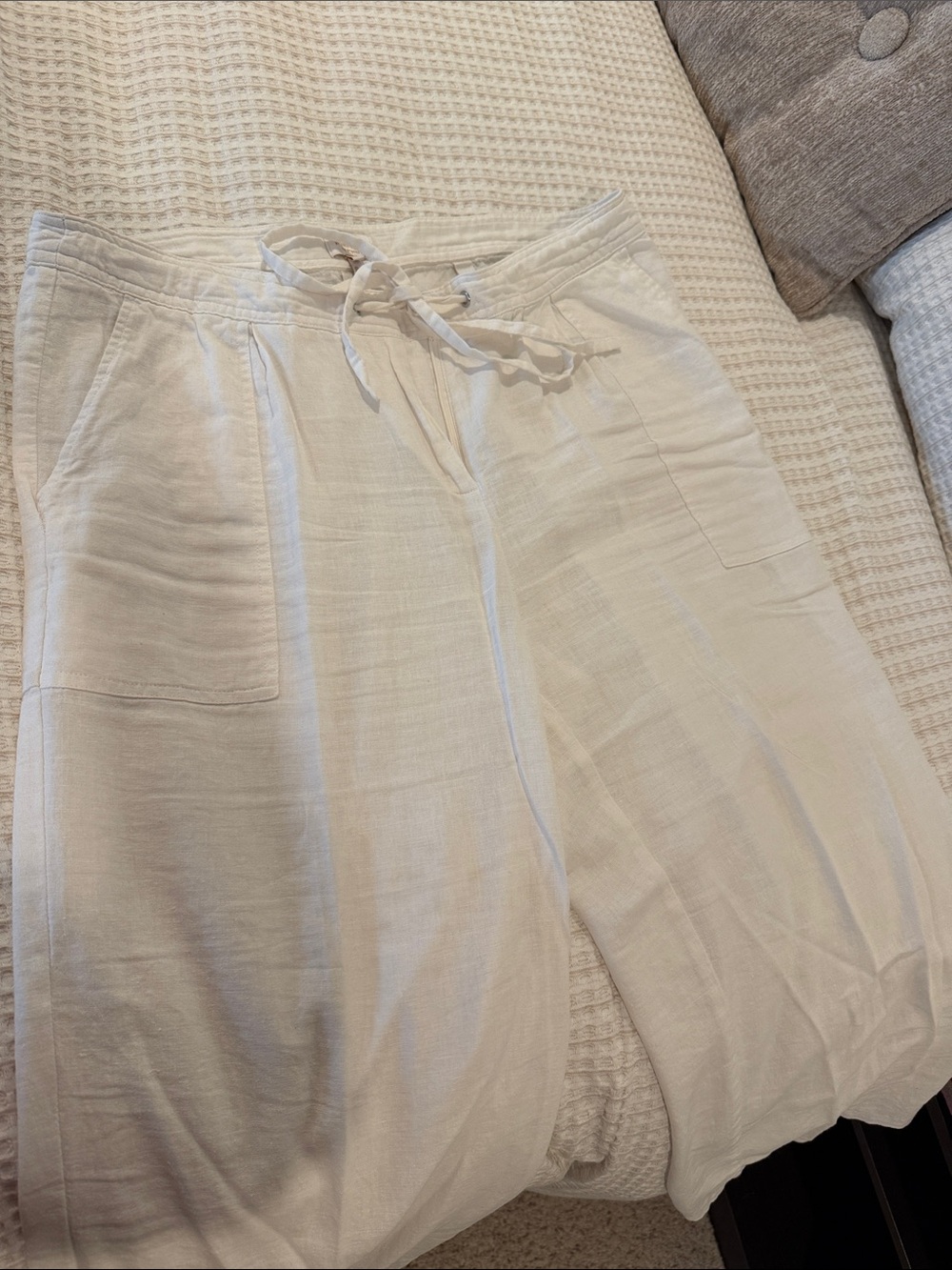 Relaxed Drawstring Linen/Viscose Pants White. Sz 10